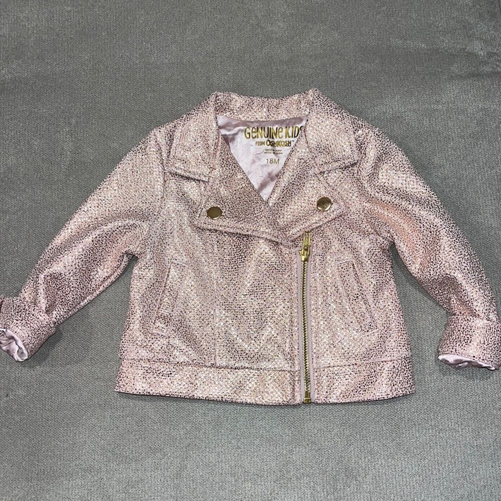 Genuine Kids by Oshkosh pink sparkly metallic jacket w/ pockets, zip closure.